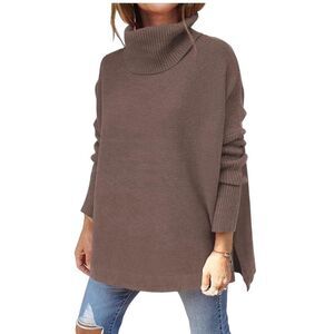 Women's Brown Cowl Neck Turtleneck Sweater